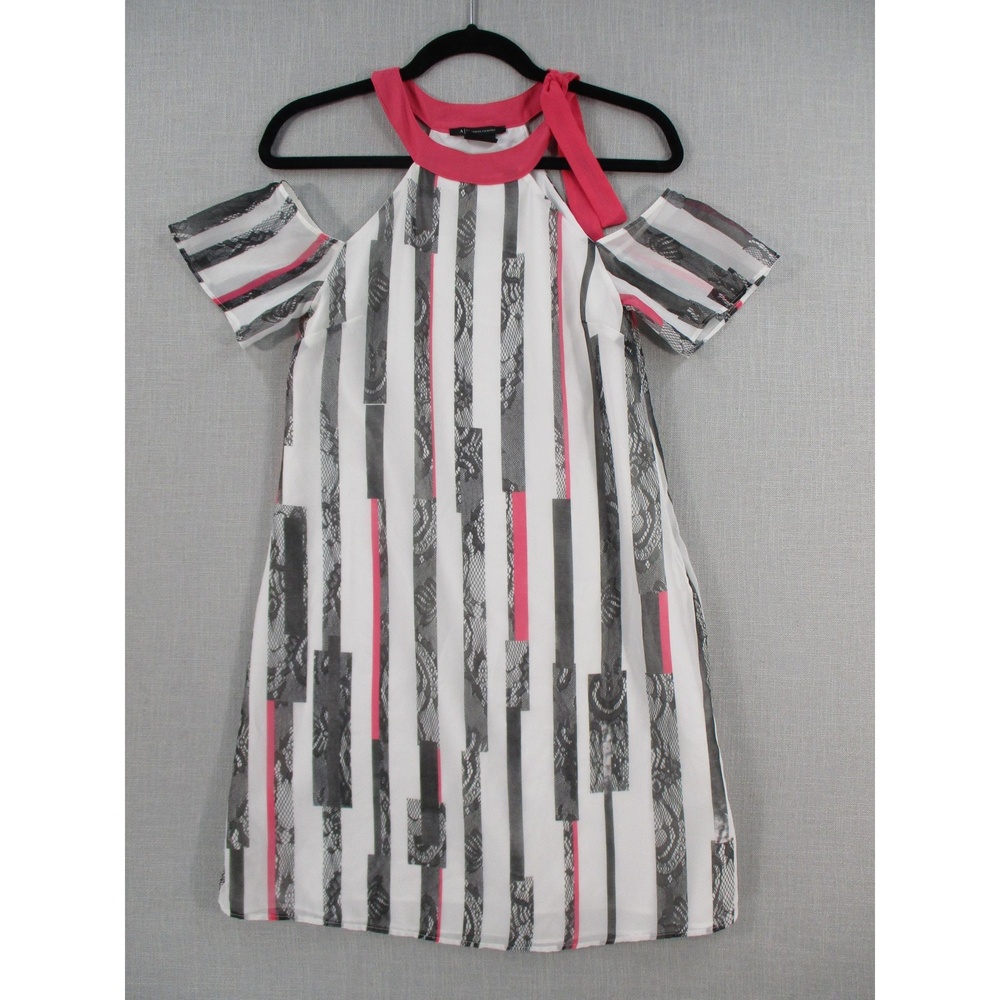 ARMANI EXCHANGE White Pink Black Stripe Chic Halter Dress Womens Size 2